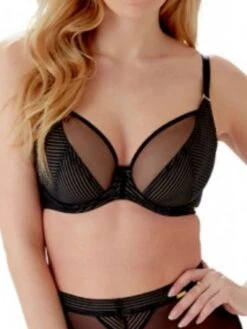 Gossard Sheer Stripe Plunge Bra - Black