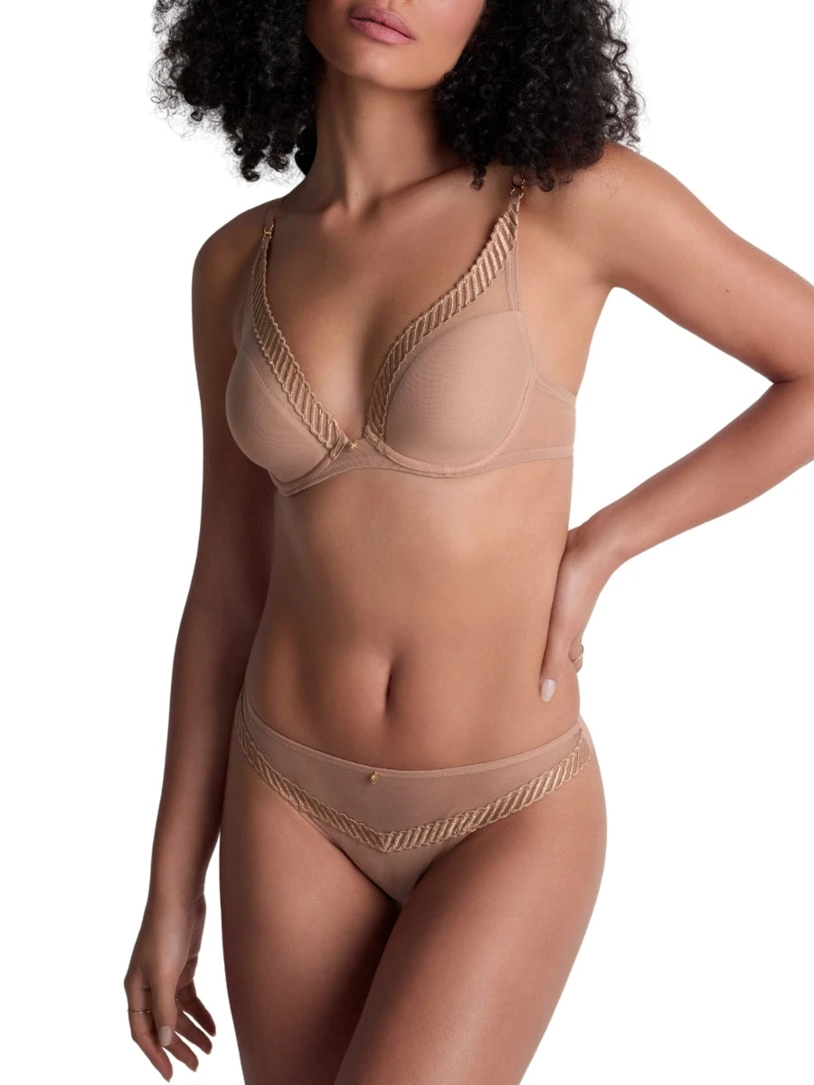 Aubade Sheer Emotion Triangle Plunge Bra - Sand - Image 3
