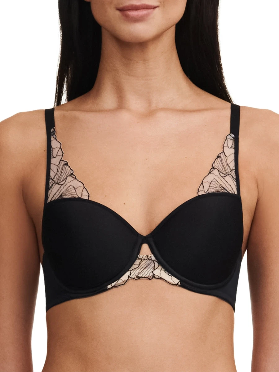 Chantelle Tattoo Love Half Cup Memory Foam T-Shirt Bra - Black/Golden Beige