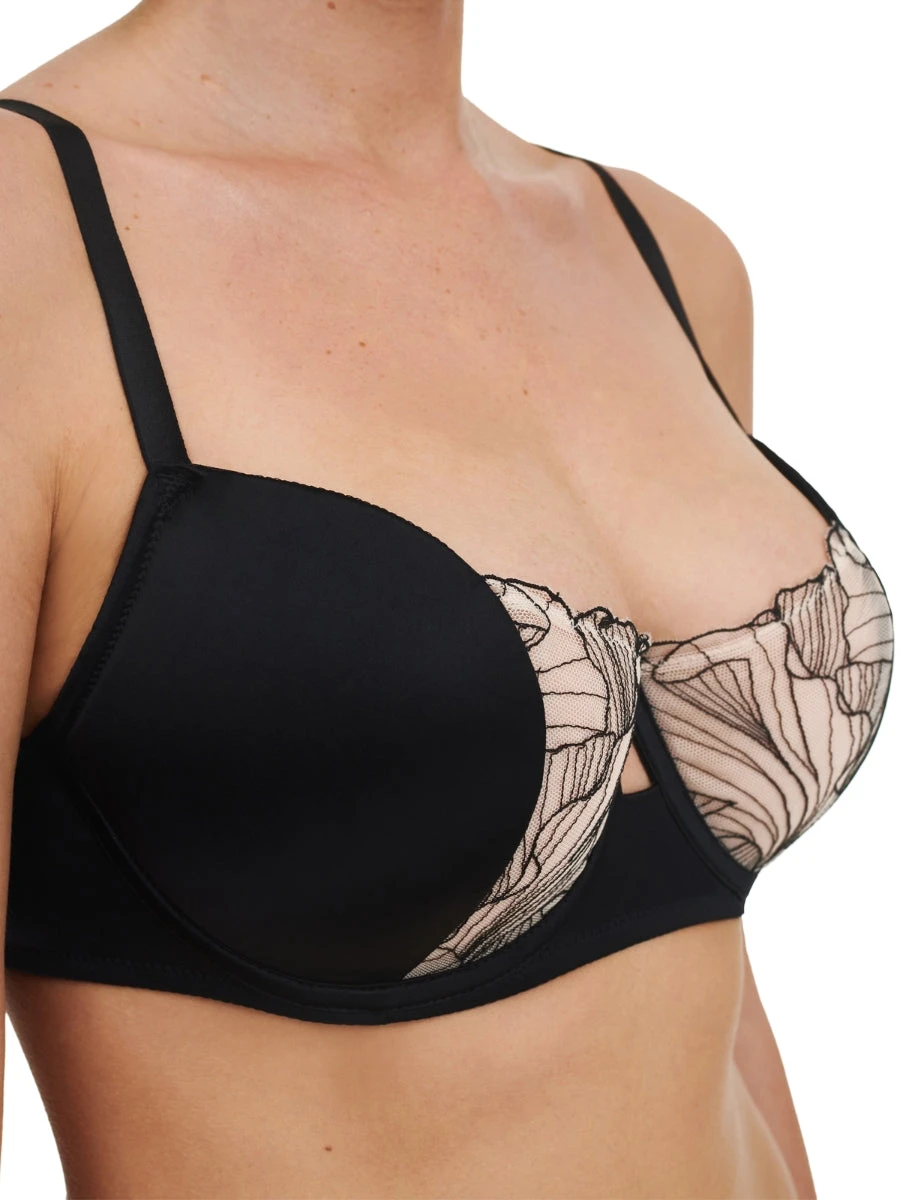 Chantelle Tattoo Love Half Cup Bra - Black/Golden Beige - Image 3