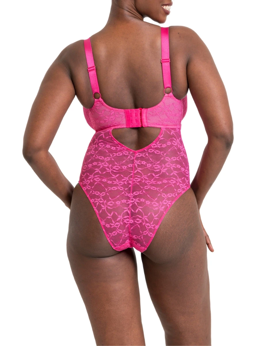 Curvy Kate All Night Lace Plunge Bodysuit - Hot Pink/Blush - Image 5
