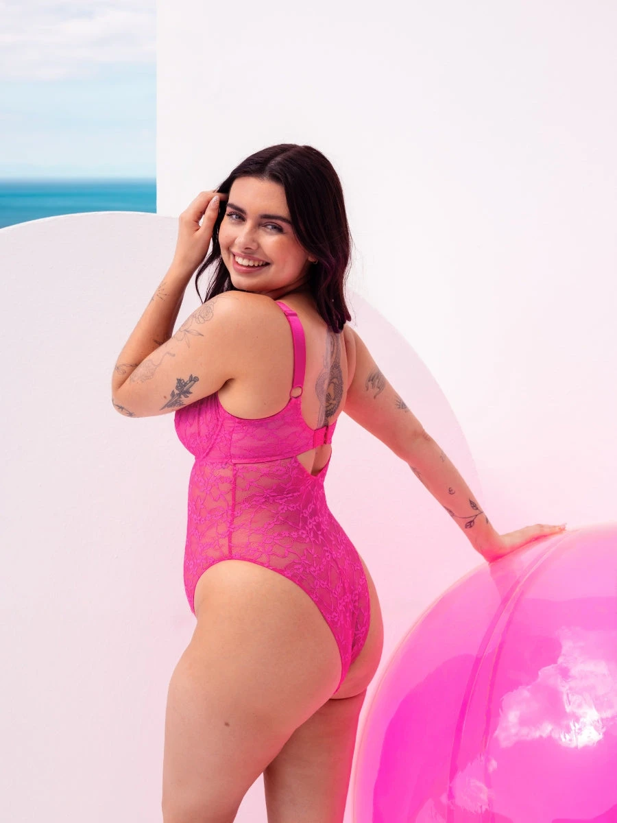 Curvy Kate All Night Lace Plunge Bodysuit - Hot Pink/Blush - Image 8