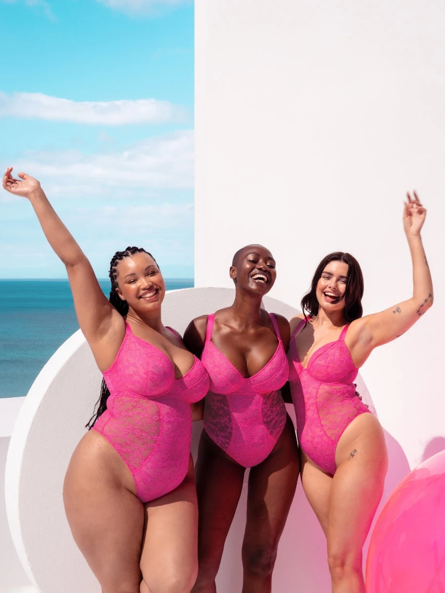 Curvy Kate All Night Lace Plunge Bodysuit - Hot Pink/Blush - Image 9