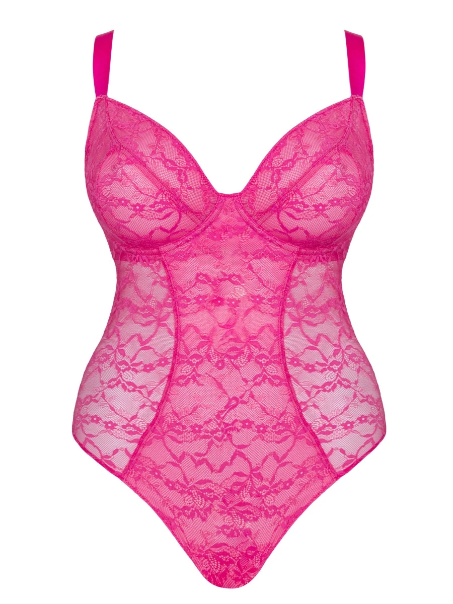 Curvy Kate All Night Lace Plunge Bodysuit - Hot Pink/Blush - Image 10