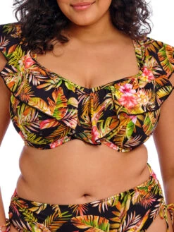 ELOMI Tiger Valley Ruffle Bikini Top - Black