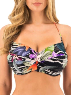 FANTASIE Maldives Twist Bandeau Bikini Top - Black Tropical
