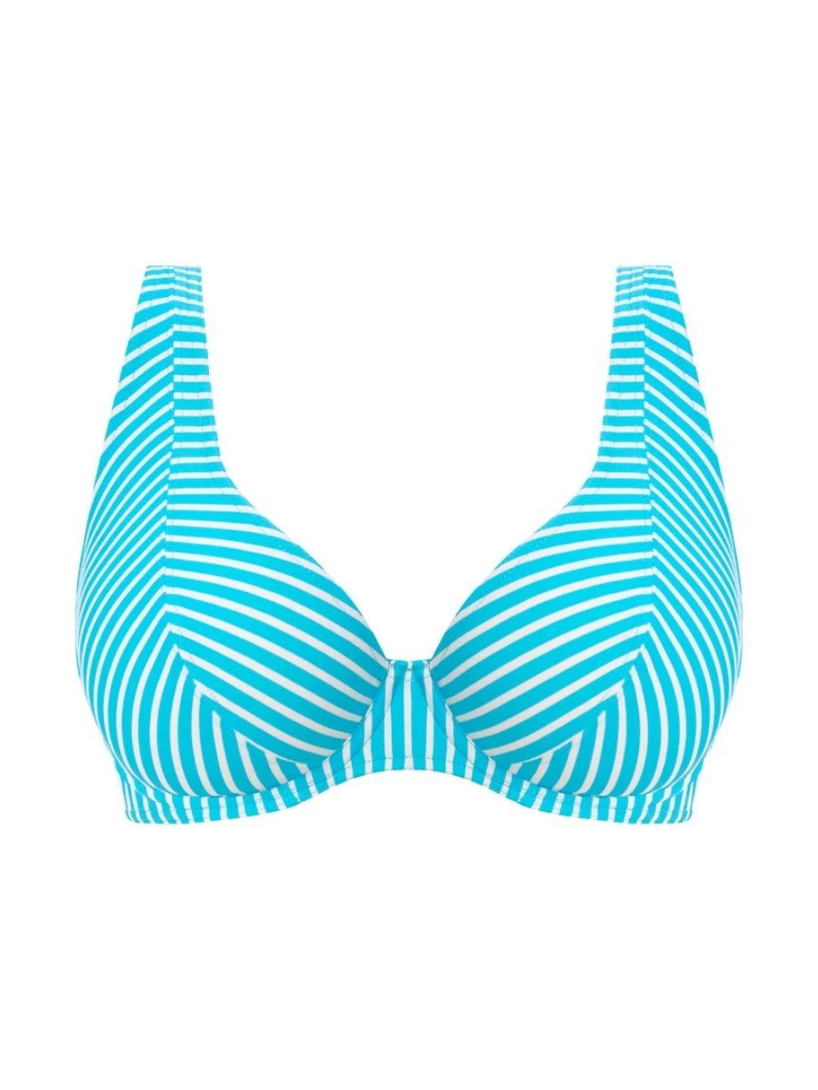 FREYA Jewel Cove High Apex Bikini Top - Stripe Turquoise - Image 7