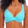 FREYA Jewel Cove High Apex Bikini Top - Stripe Turquoise