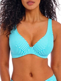 FREYA Jewel Cove High Apex Bikini Top - Stripe Turquoise