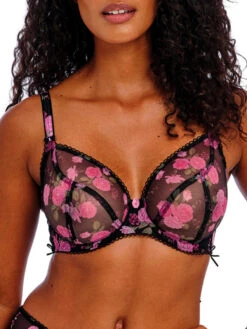 FREYA Rose Blossom Plunge Bra - Black Rose