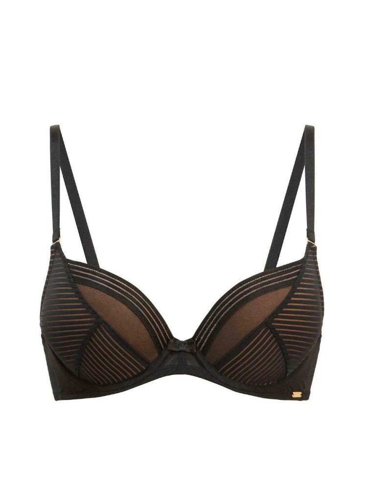 Gossard Sheer Stripe Padded Plunge Bra - Black - Image 3