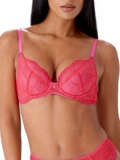 Gossard Superboost Lace Padded Plunge Bra - Rose Red