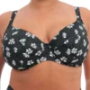 ELOMI Plain Sailing Plunge Bikini Top - Black Daisy