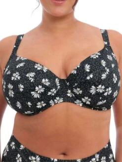 ELOMI Plain Sailing Plunge Bikini Top - Black Daisy