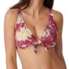 Triumph Botanical Leaf Plunge Bikini Top - Pink/Light Combination