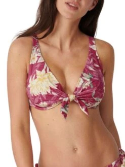 Triumph Botanical Leaf Plunge Bikini Top - Pink/Light Combination