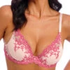 Wacoal Embrace Lace Plunge Underwire Bra - Ballet Slipper/Chateau Rose