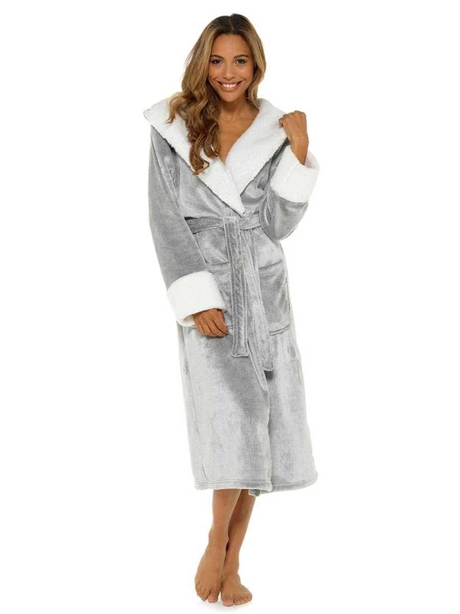 Sherpa Fleece Gown - Grey - Image 2